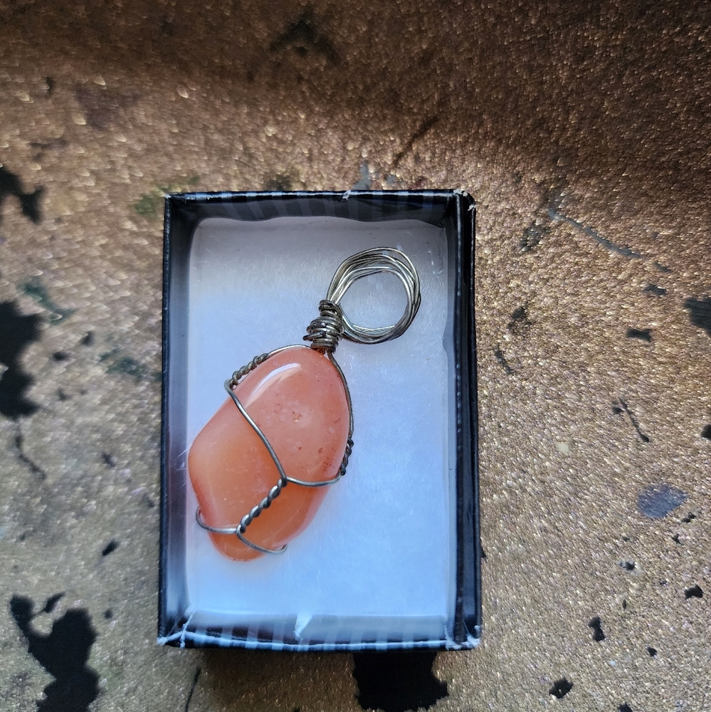 Wire Wrapped Orange Stone Pendant - Picture 1 of 1